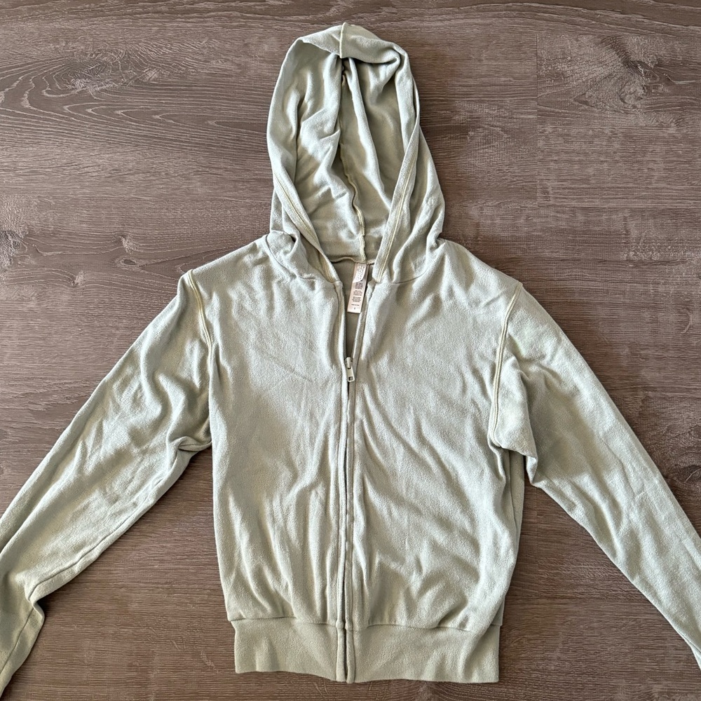 Skims Logo Pointelle Zip Up Jacket Color Mineral